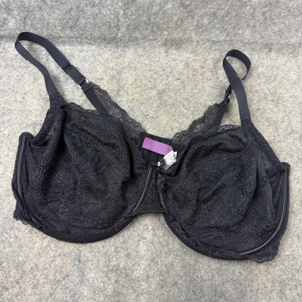 Adore Me Black Floral Lace Unlined Underwire Bra 40DD Adjustable Straps